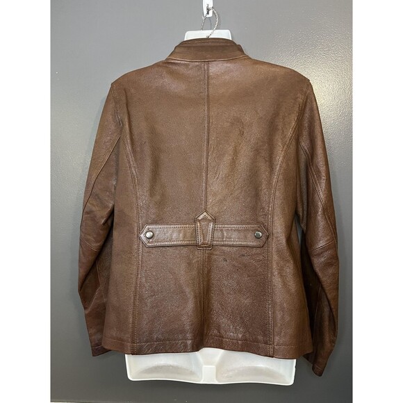 A.n.a Leather Jacket Womens Medium Brown Genuine Leather Zip Front Moto - Picture 7 of 15